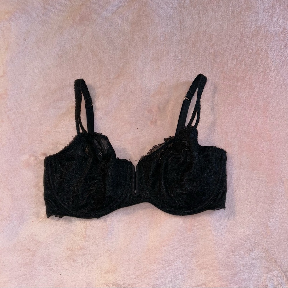Auden black floral lace unlined balconette underwired bra 34DD